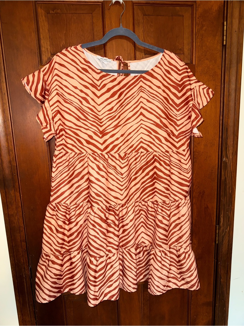 NWT Nine West Tiered Zebra Print Ruffle Dress Size L